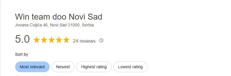 Google recenzija, 5 zvezdica od 24 recenzije